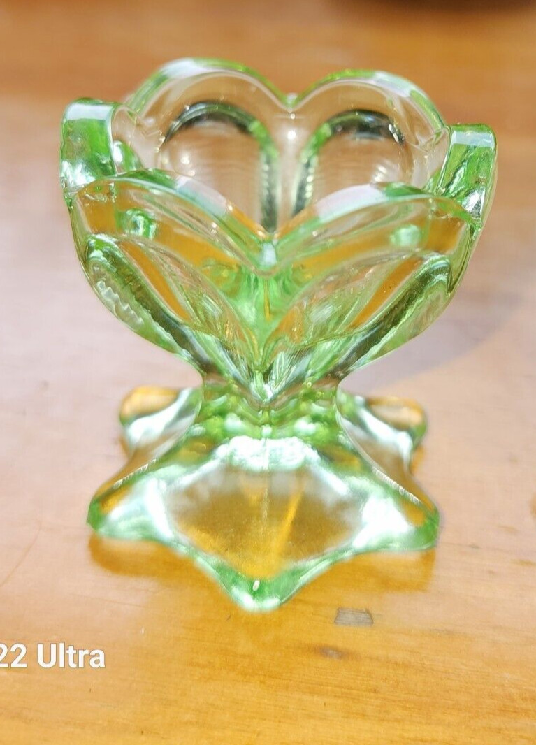 Tulip Key Lime Salt Cellar  Wilkerson Glass Black Light Shines Orange