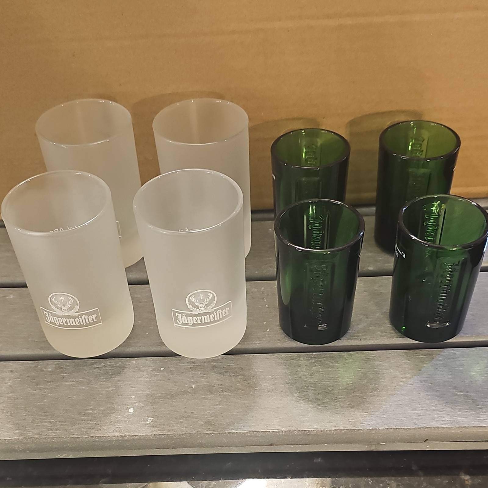 Jägermeister Set of 8 Shot Glasses Frosted & Green Distillery Theme Jägermeister Set of 8 Shot Glasses Frosted & Green Distillery Theme