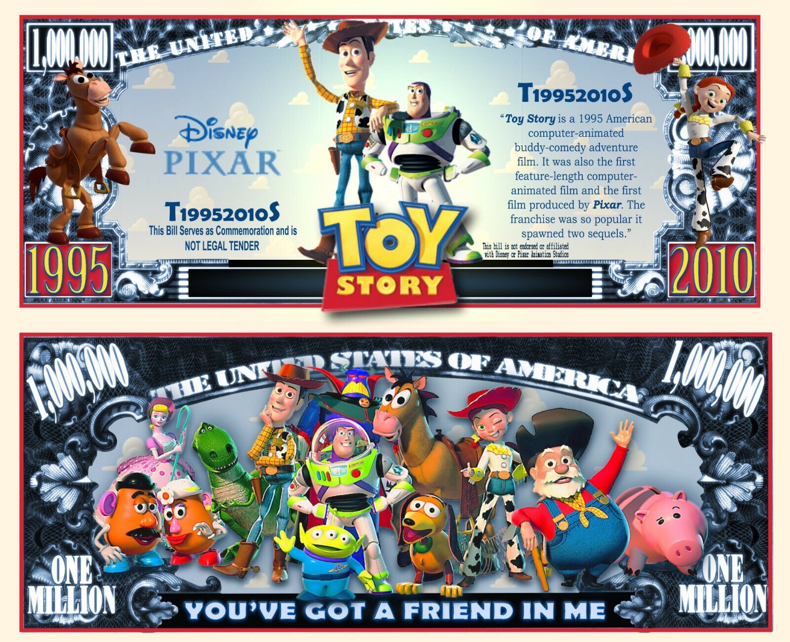 40 Pack Toy Story Dollar Bills Woody Buzz and Friends Collectible Money Banknote