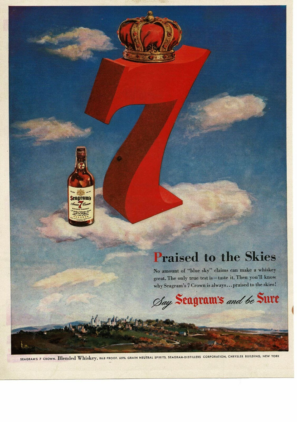 1950 SEAGRAM\'S 7 Whiskey Big Red Seven Vintage Ad 