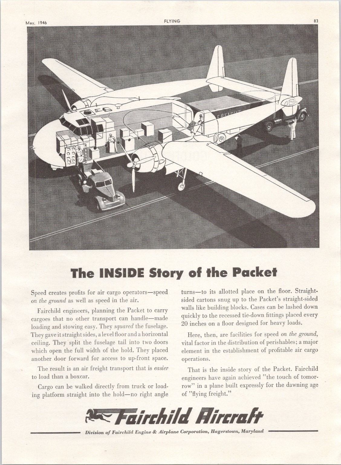 1946 Fairchild Aircraft C-82 Packet Cargo Plane Vintage Magazine Ad Print 1946 Fairchild Aircraft C-82 Packet Cargo Plane Vintage Magazine Ad Print