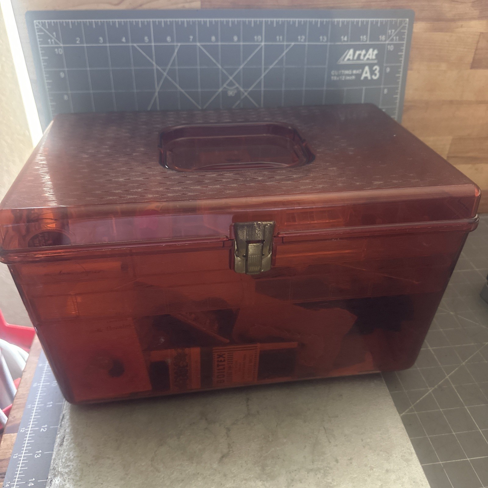Vintage Wilson 1960s Amber Plastic Wil-Hold Sewing Box Caddy With (2) Trays USA Vintage Wilson 1960s Amber Plastic Wil-Hold Sewing Box Caddy With (2) Trays USA