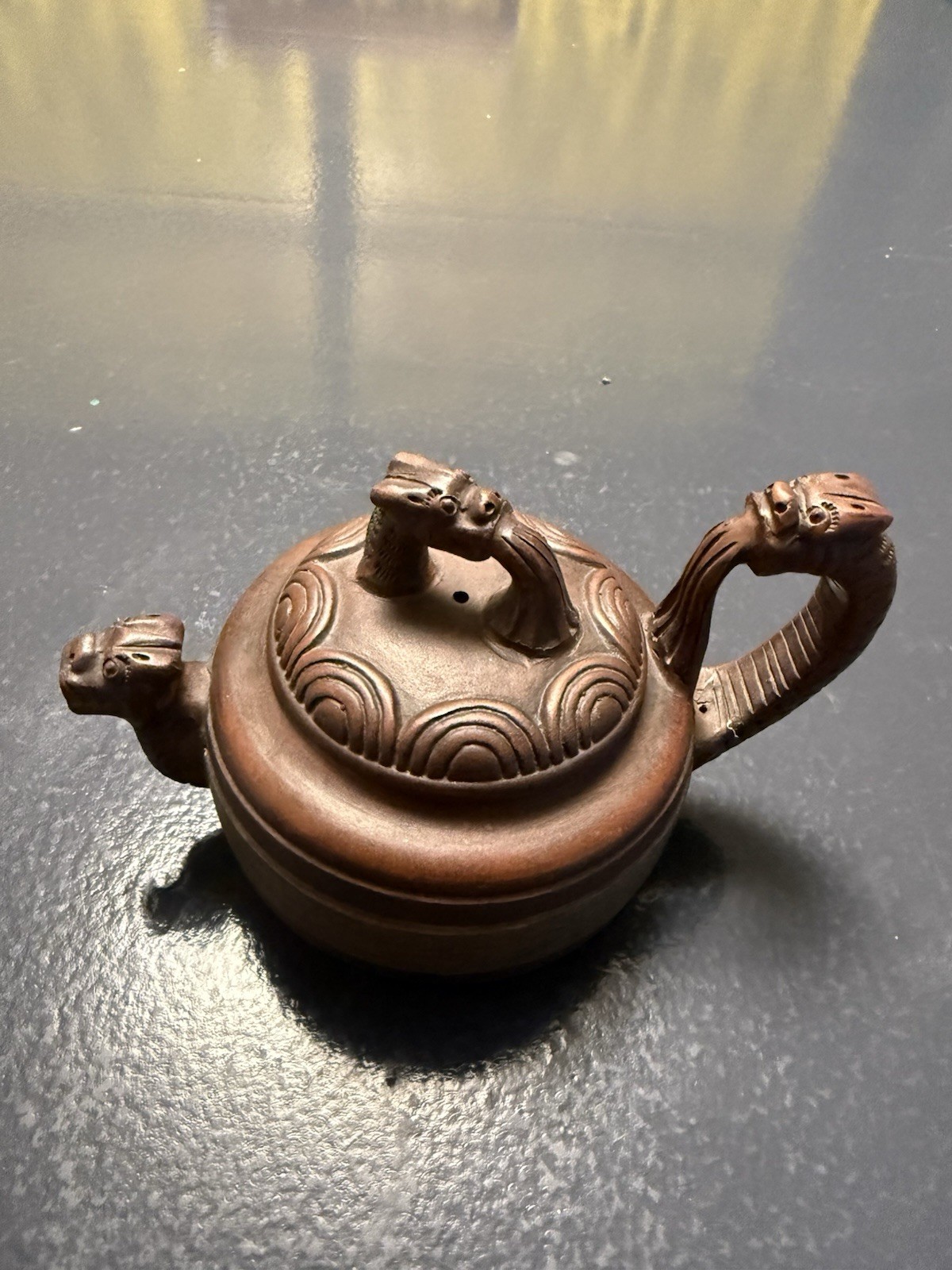 Vintage Chinese Yixing Zisha Clay Dragon Tiger Teapot - Guangxu Mark 5.5\