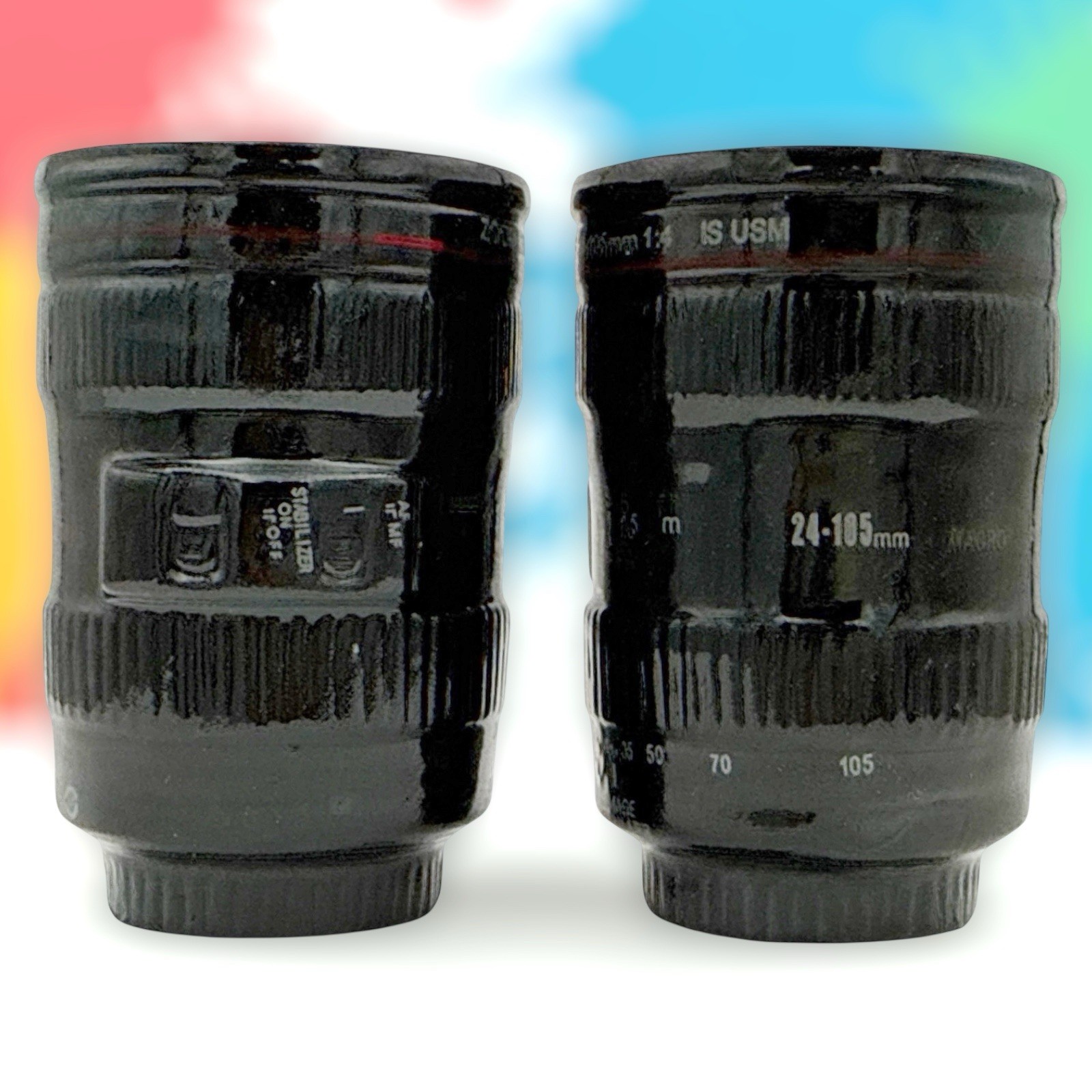 2 Black Ceramic Shot Glasses Camera Lens Design Canon 24-105mm Photographer Gift 2 Black Ceramic Shot Glasses Camera Lens Design Canon 24-105mm Photographer Gift