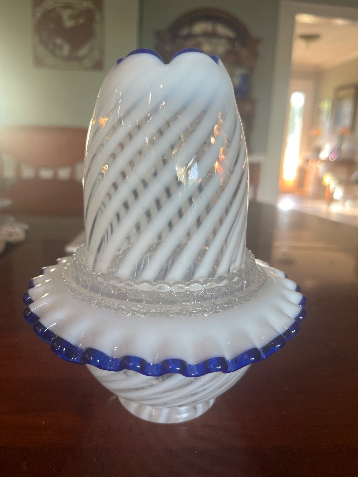 fenton blue ridge spiral optic 3 piece fairy lamp. excellent condition Gorgeous fenton blue ridge spiral optic 3 piece fairy lamp. excellent condition Gorgeous