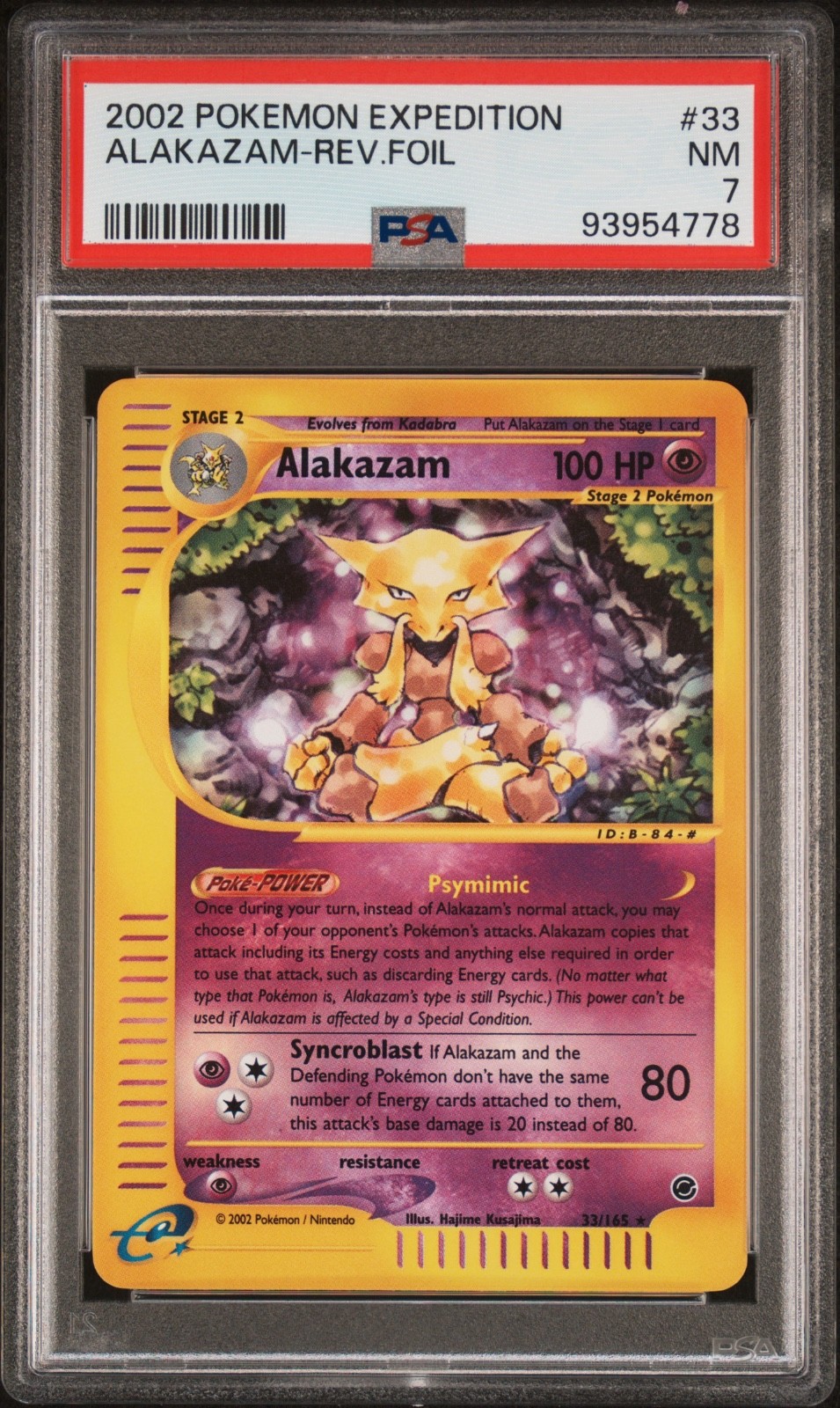 Pokemon VTG ALAKAZAM 33/165 Reverse Holo 2002 Expedition PSA 7 Great eye appeal