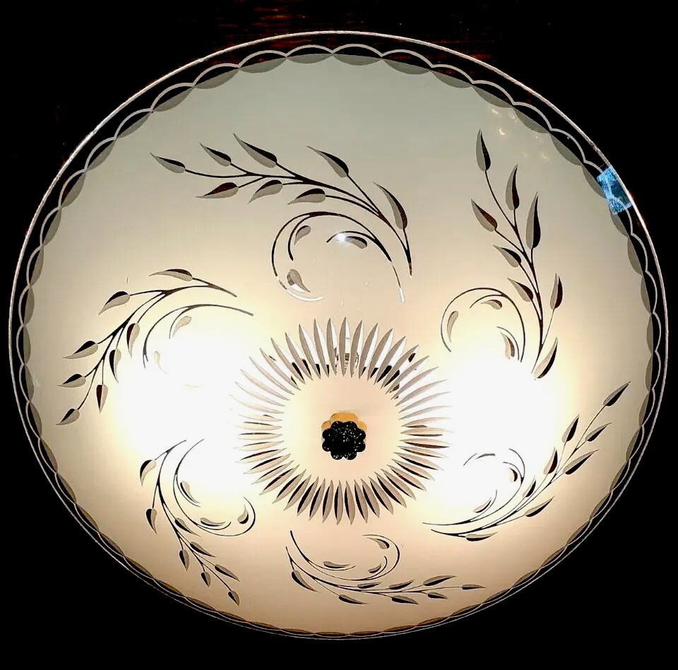 Vintage 1960's-70's MCM Retro Wheat Designer Round Glass Shade Light Fixture