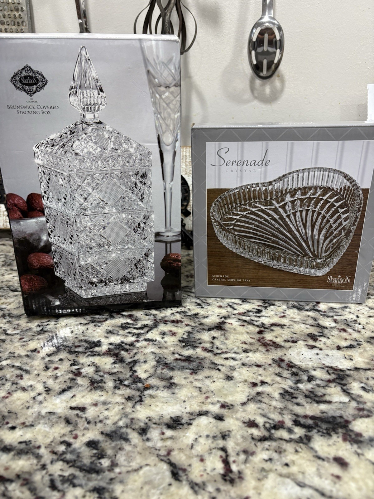 Godinger Shannon Crystal- NIB - Brunswick Covered Stacking Box & Heart Tray