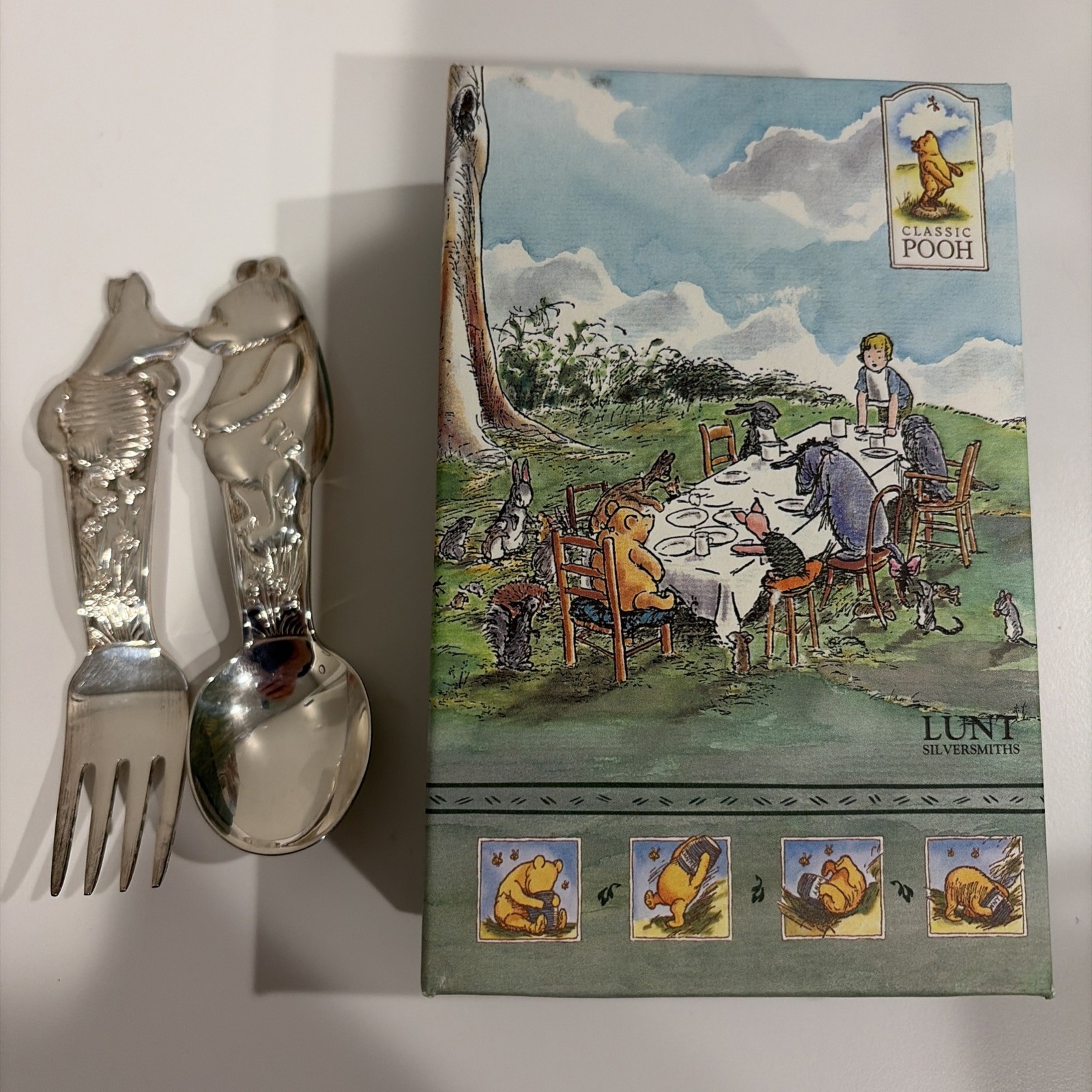 Lunt Disney Pooh & Piglet Silver Plated Spoon & Fork Set For Baby NIB Lunt Disney Pooh & Piglet Silver Plated Spoon & Fork Set For Baby NIB