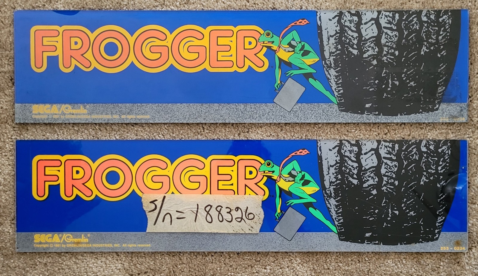 Lot Of 2 Original Frogger Arcade Game Marquees 1981 Sega/Gremlin Vintage Retro Lot Of 2 Original Frogger Arcade Game Marquees 1981 Sega/Gremlin Vintage Retro