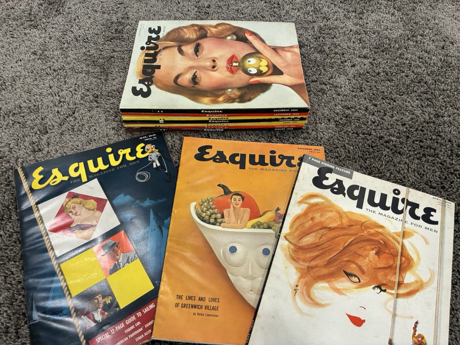 Vintage Esquire Magazine Lot of 11 1949-1956 Pin-Up Art Centerfolds Intact