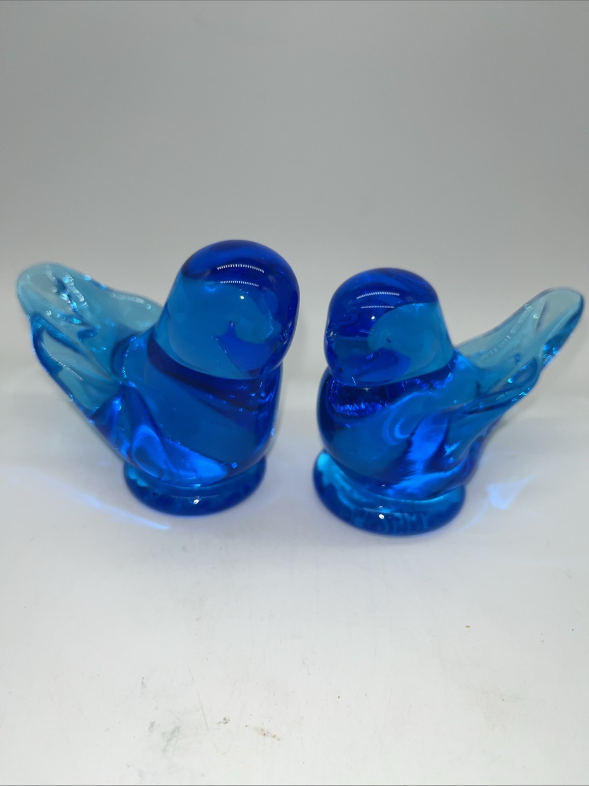 Set Of 2 Bluebird Of Happiness Aqua Turquoise Blue Glass Bird Figurine Signed