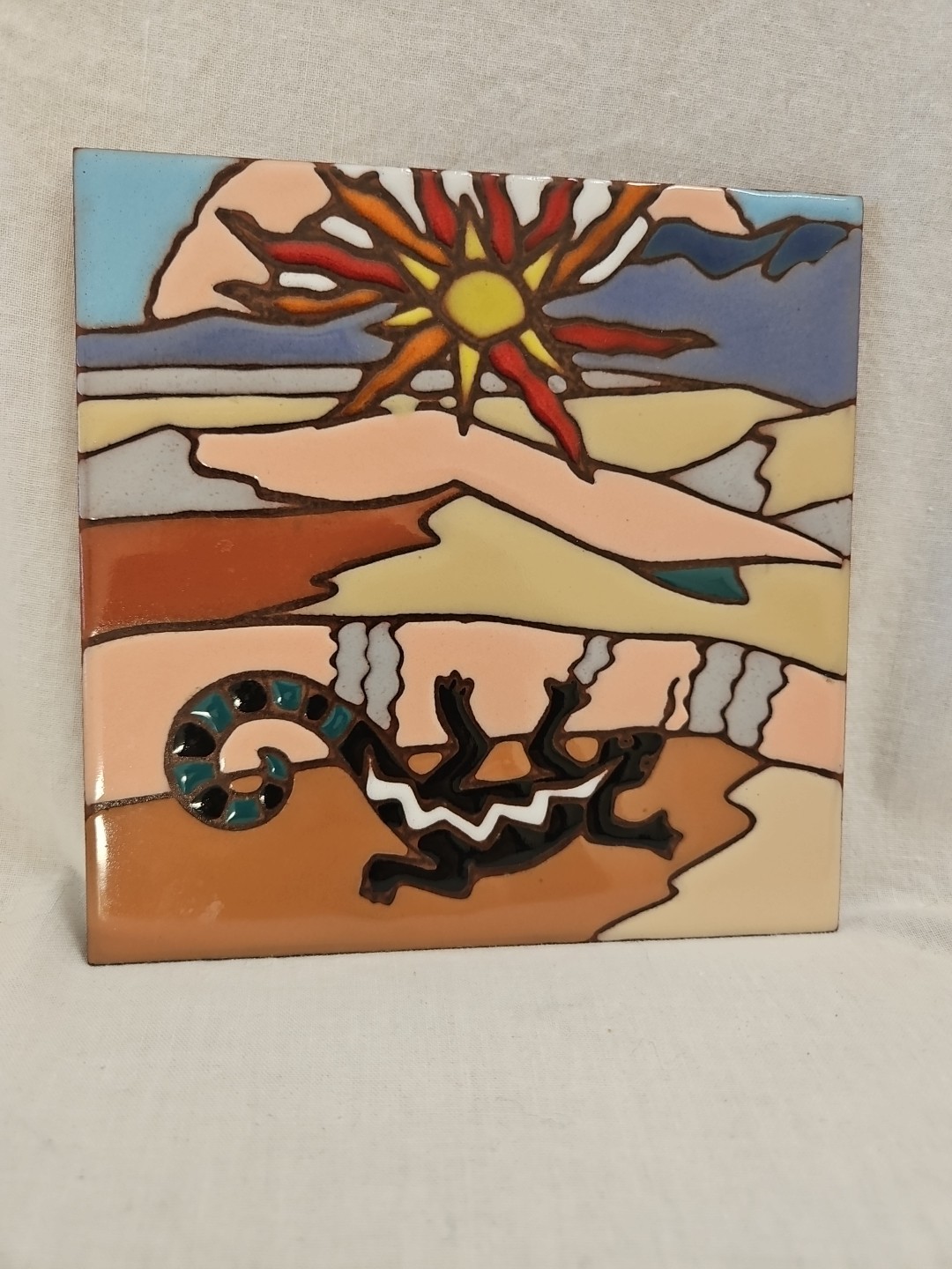 Vintage Earthtones Gecko Ceramic Clay Tile Made In Tucson Arizona 6\ Vintage Earthtones Gecko Ceramic Clay Tile Made In Tucson Arizona 6\