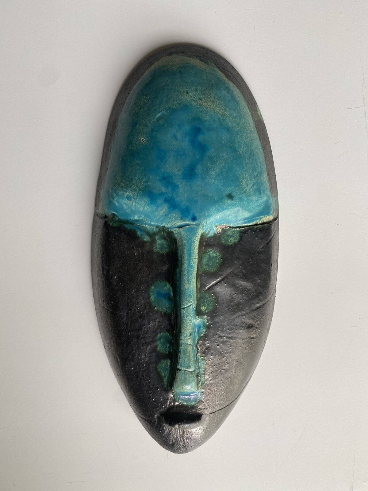 Vtg Raku Face Mask Studio Art Pottery Clay Lyon 730 Turquoise Blue Black