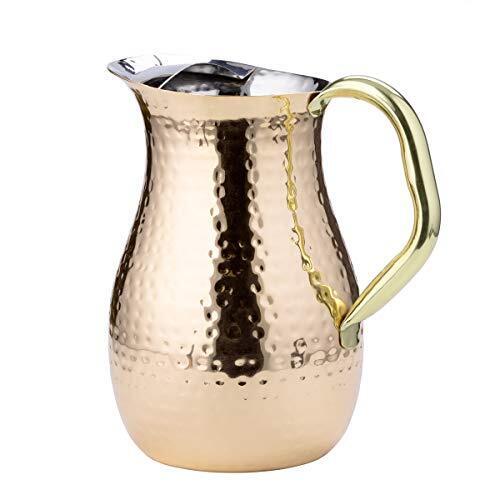 New - Old Dutch Copper Plated Hammered Water Pitcher with Brass Ice Gua
