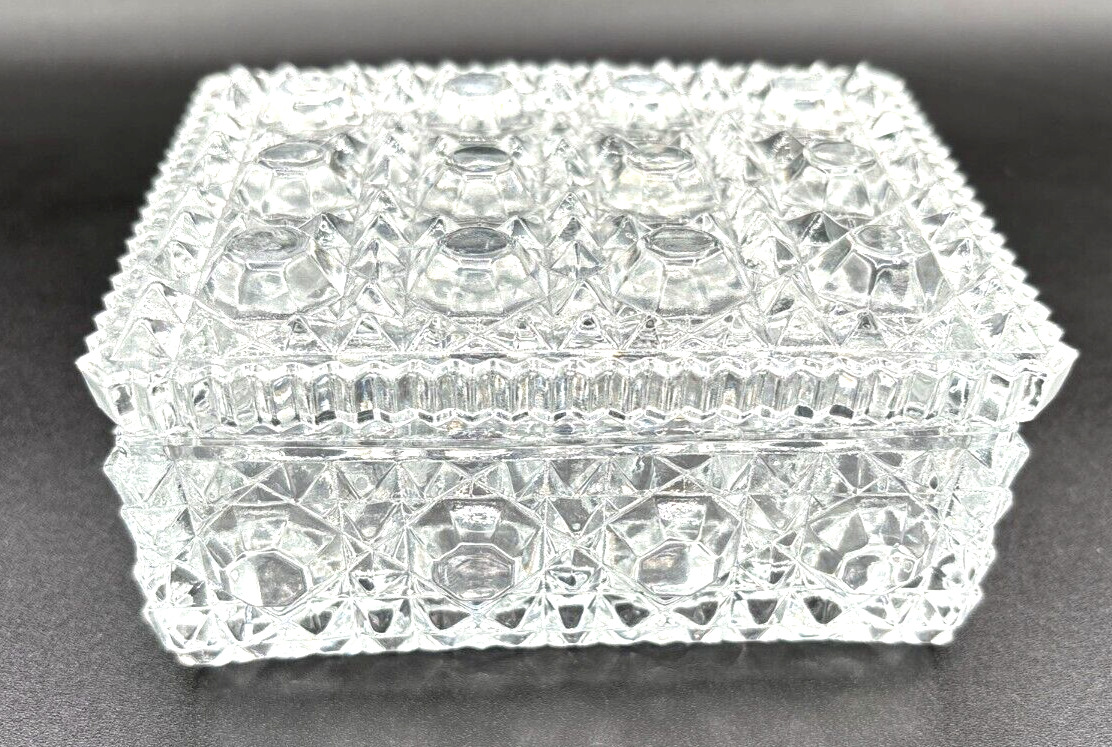 ABP American Brilliant Glass Trinket Jewelry Box French Cut Crystal Box 5”x4”