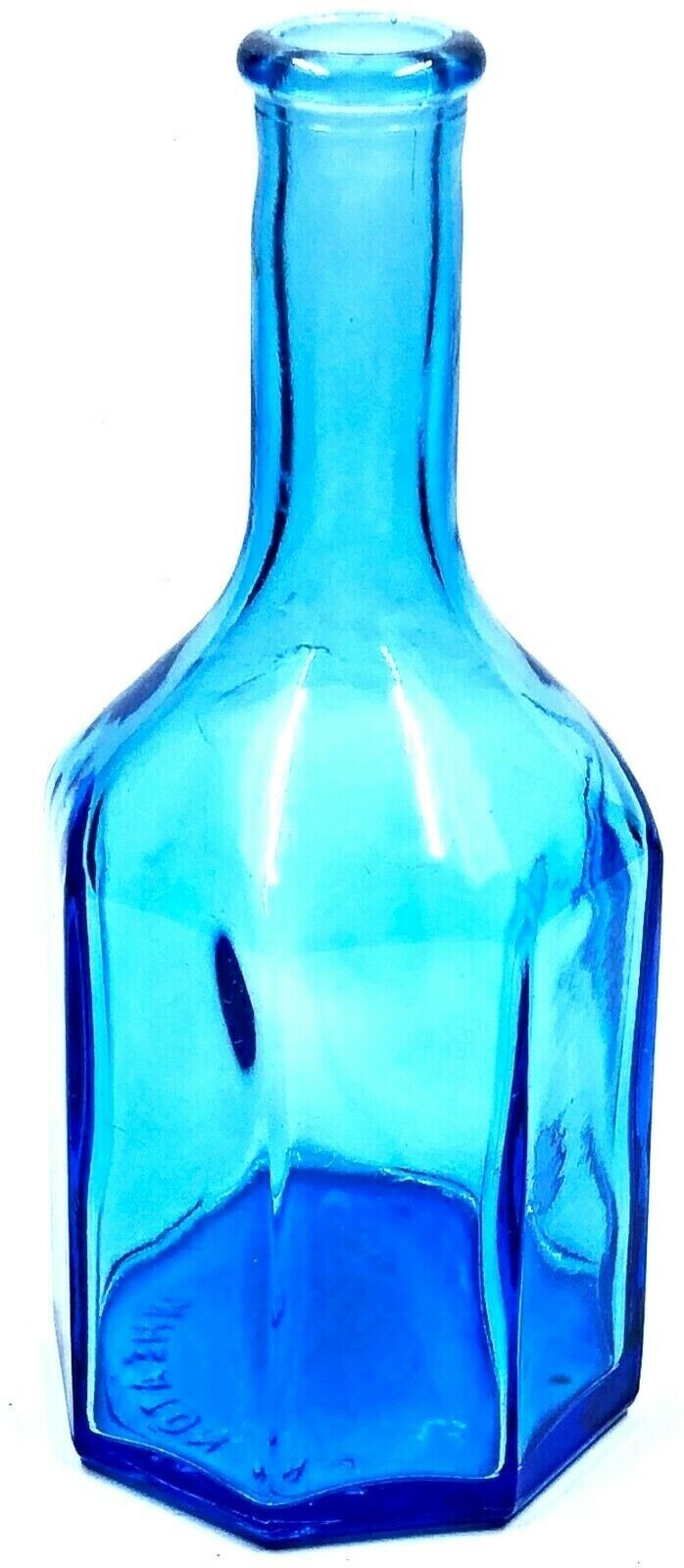Vintage Wheaton NJ Bottle Bright Blue Glass 8 Sided Octagon Shape 5.5\