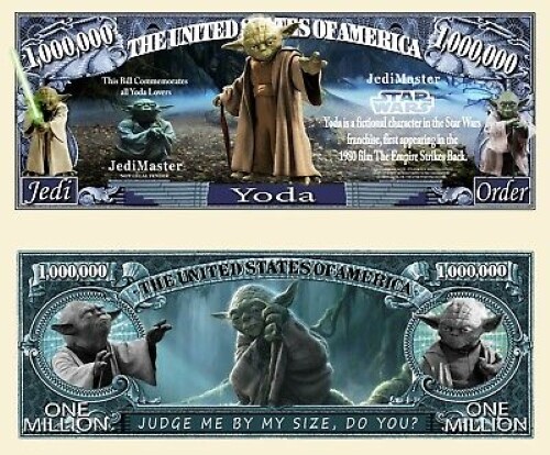 Pack of 10 Star Wars Yoda Jedi 1 Million Dollars Collectible Novelty Money