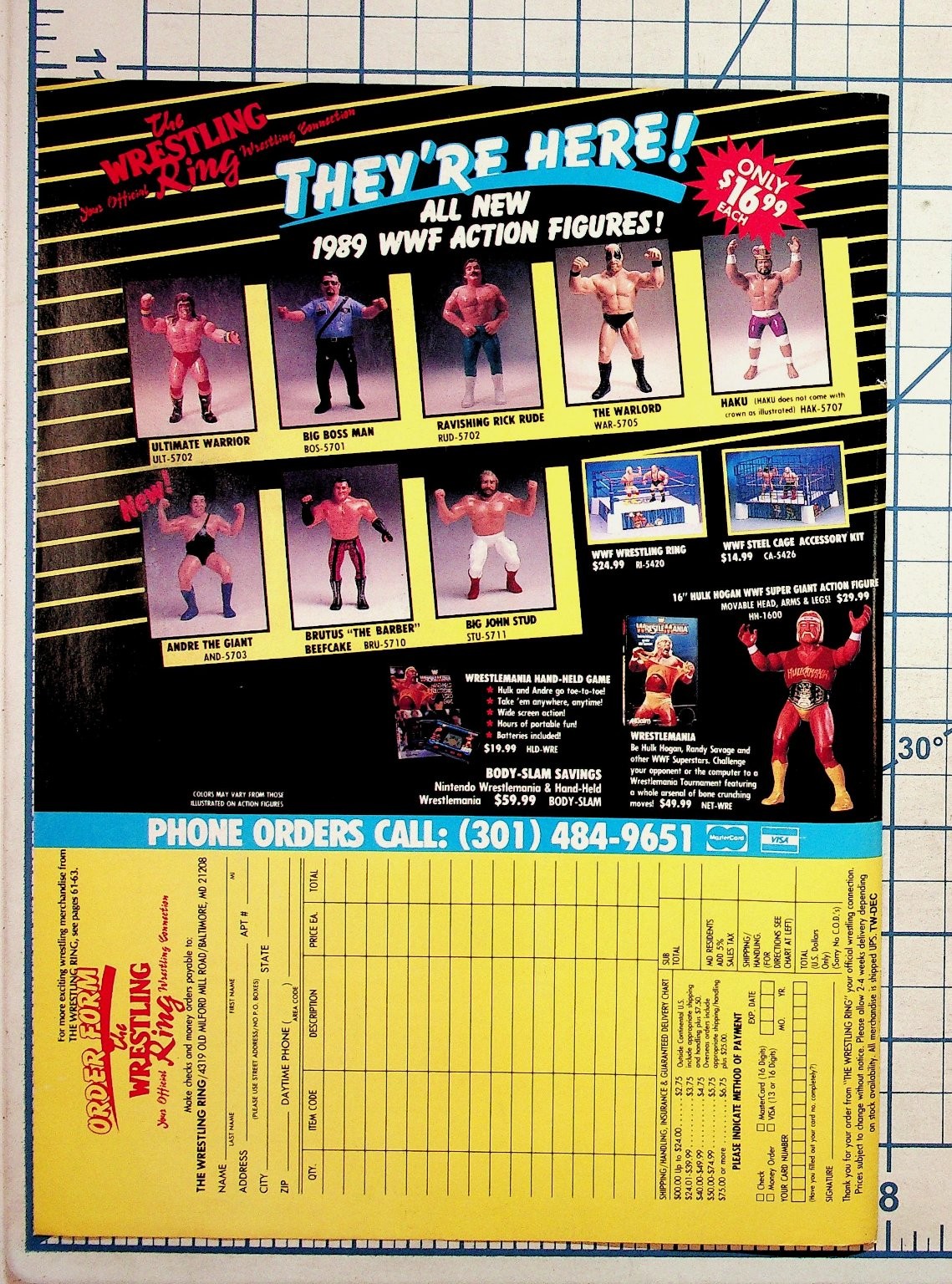 1989 WWF Wrestling Ring Magazine Ad Ultimate Warrior Hulk Hogan Action Figures 1989 WWF Wrestling Ring Magazine Ad Ultimate Warrior Hulk Hogan Action Figures