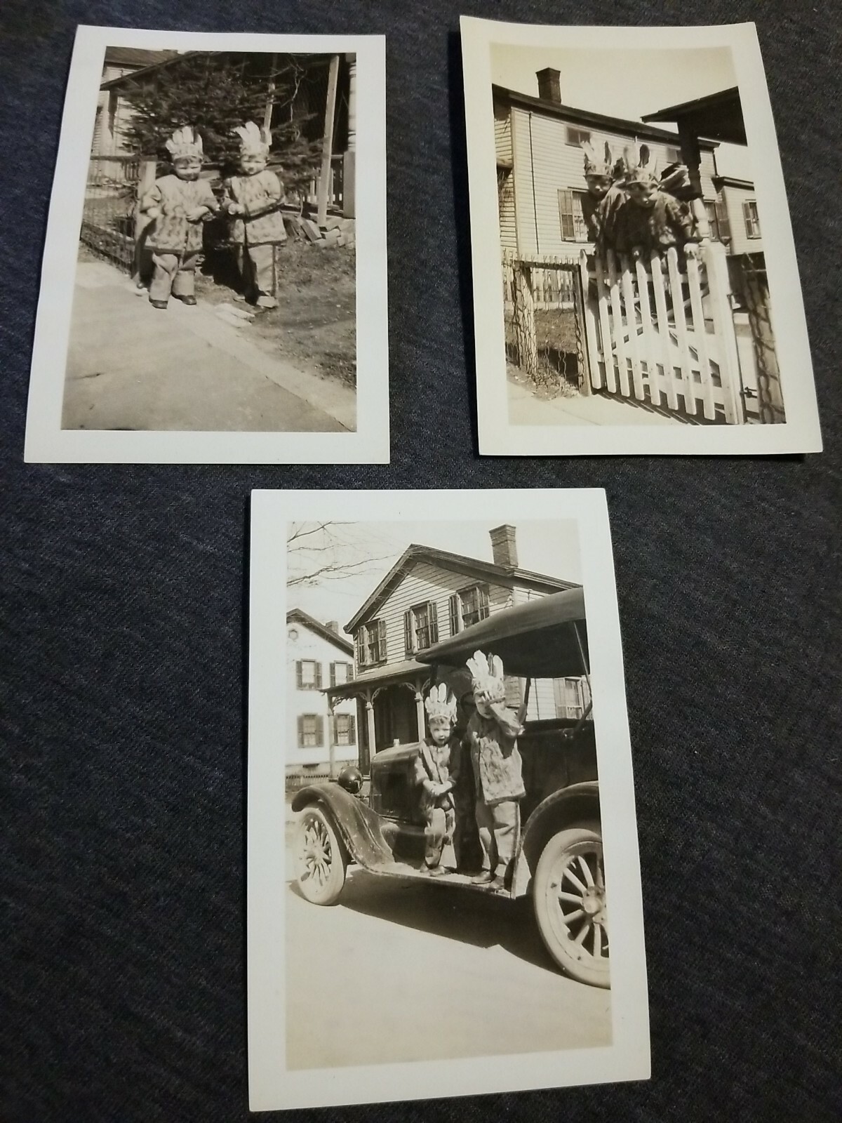3 Vtg 1930s Halloween Native Indian Chief costume photos 2 Little Boy Brothers 