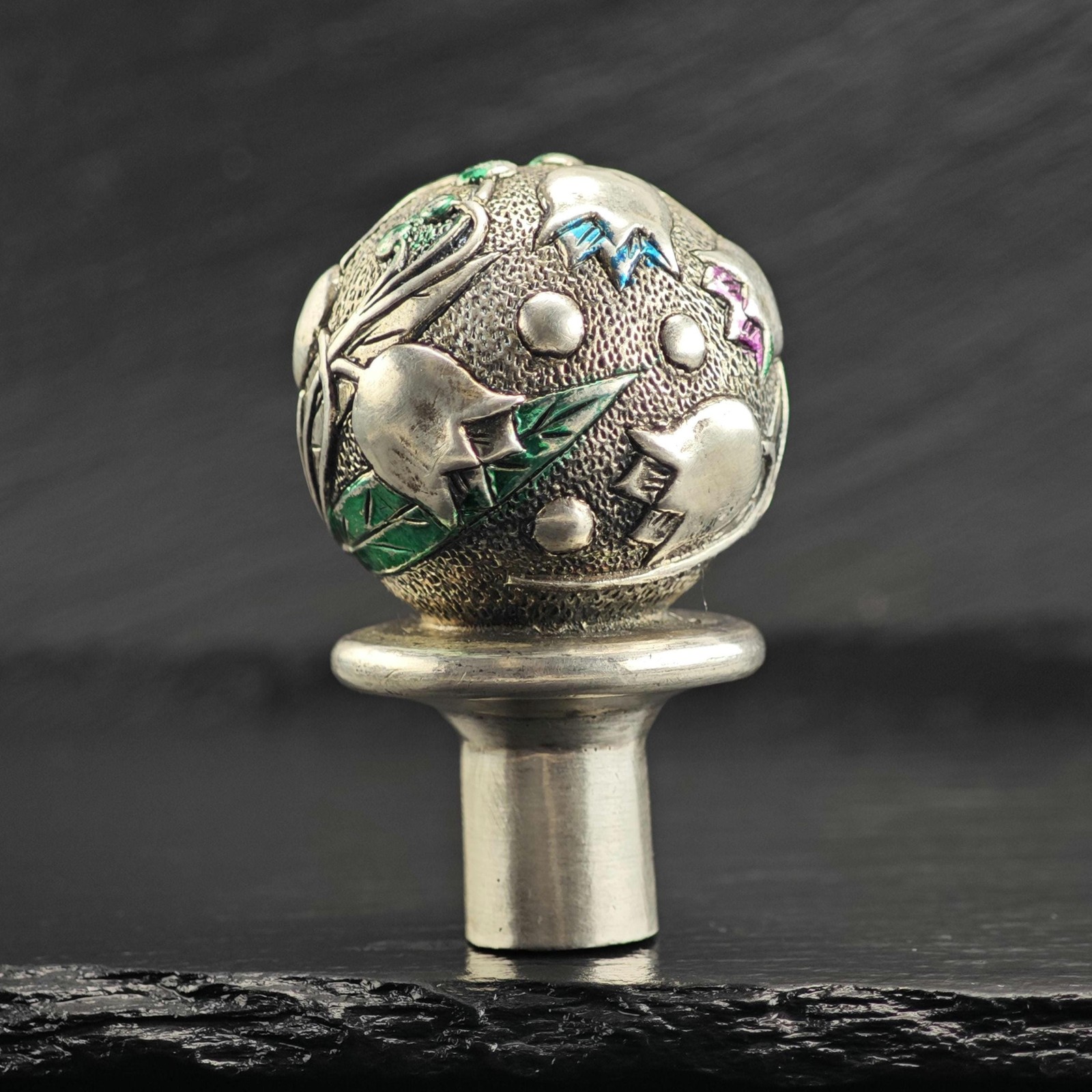 Sterling Silver Floral Enamel Accent Bottle Stopper 800 Silver MISC0396