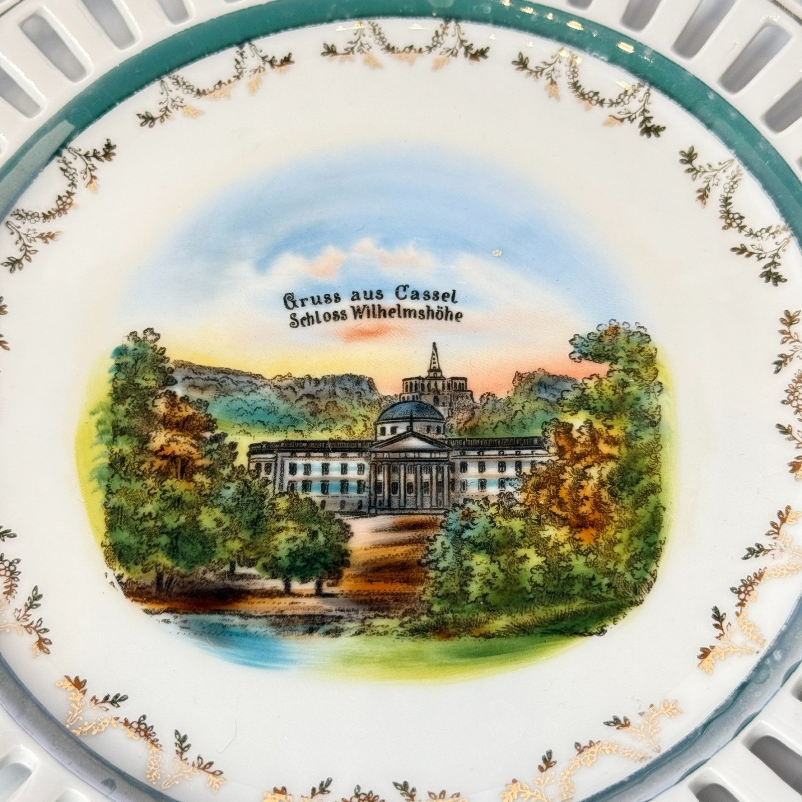 Kassel Wilhelmshöhe Palace GERMANY Souvenir China TRINKET DISH RIBBON PLATE Kassel Wilhelmshöhe Palace GERMANY Souvenir China TRINKET DISH RIBBON PLATE