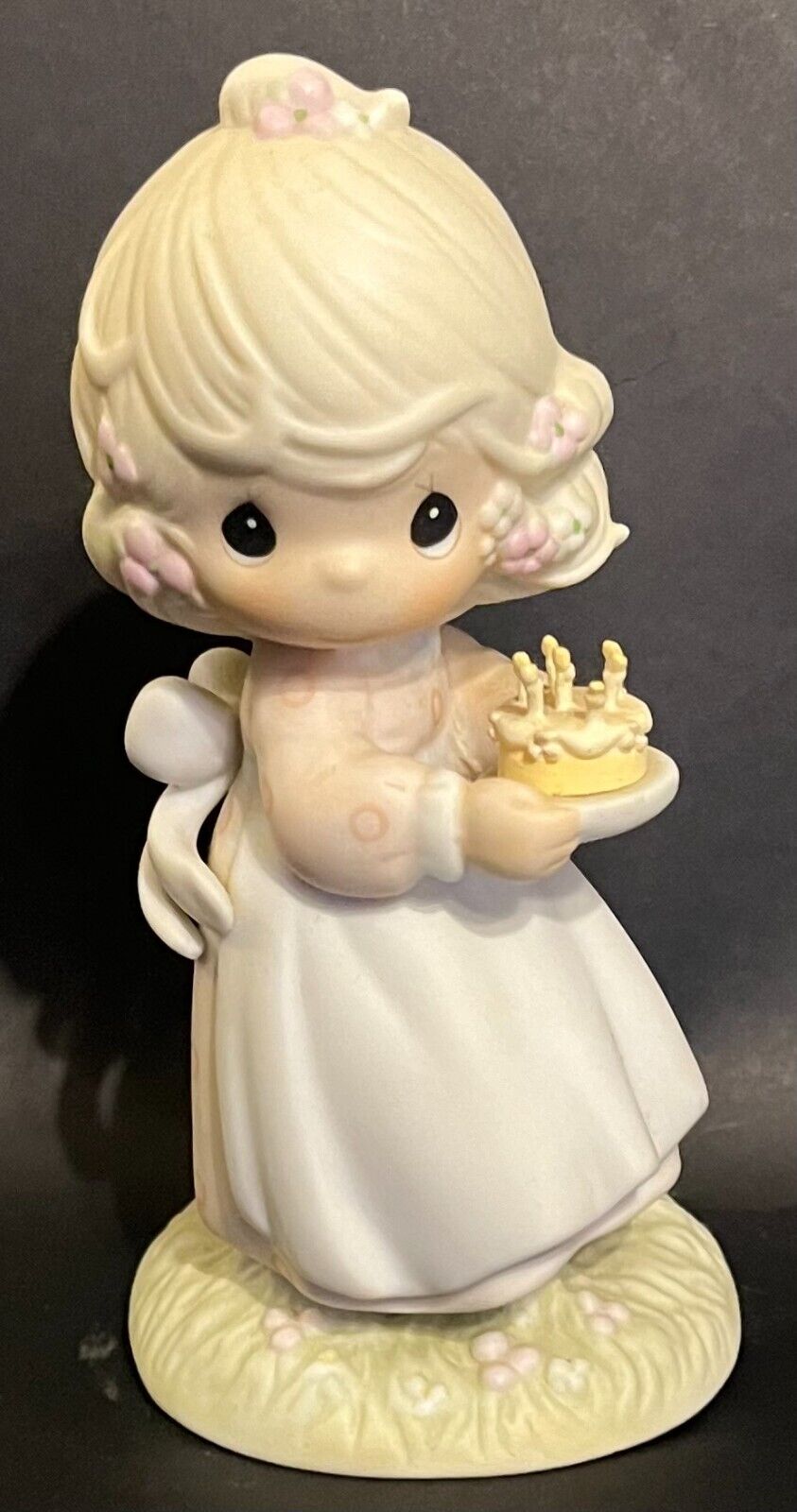 1990 Precious Moments May Your Birthday Be A Blessing Figurine Girl With Cake