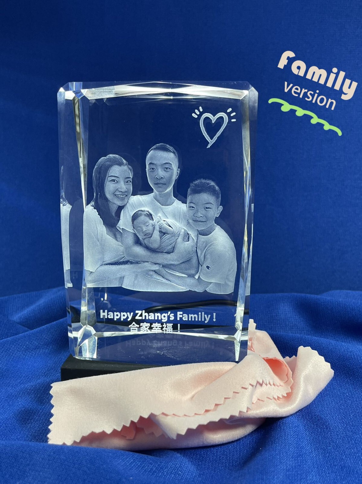 Family Edition 3D Crystal Cube – Custom Photo Gift for Cherished Memories
