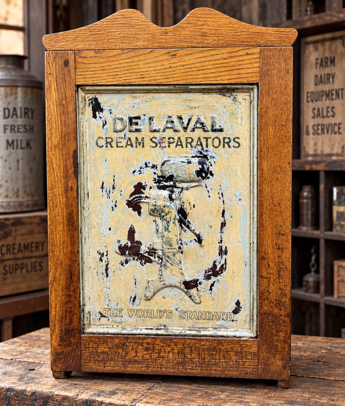ANTIQUE DE LAVAL CREAM SEPARATORS AMERICAN OAK PARTS CABINET Store Display