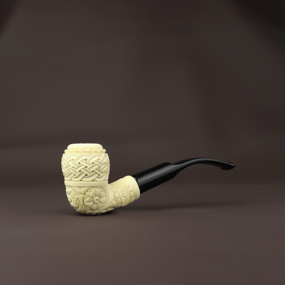 H Ege Ornate Pear Pipe New block Meerschaum Handmade Fitted Case#754 H Ege Ornate Pear Pipe New block Meerschaum Handmade Fitted Case#754