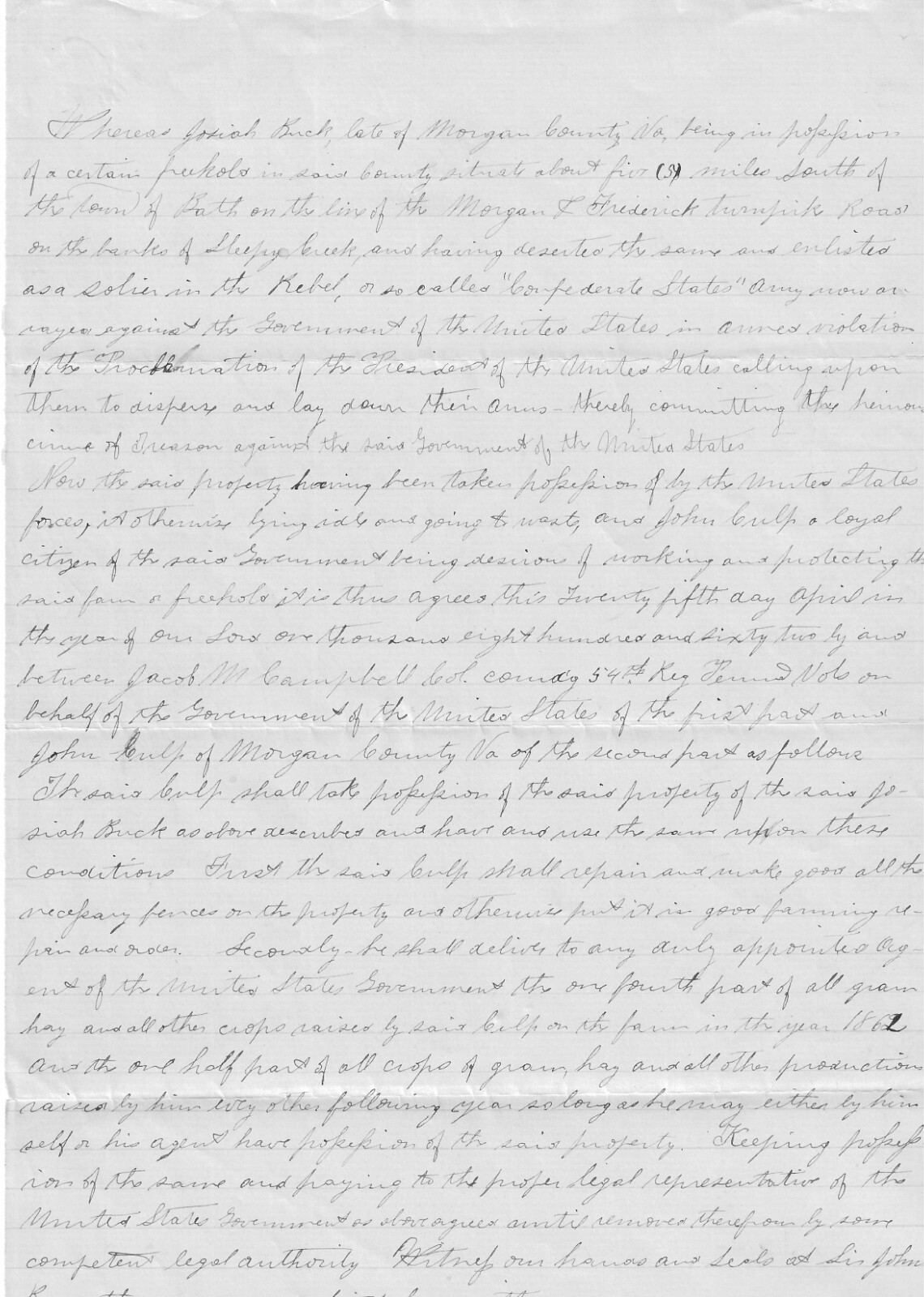 Union Army Seizes Real Estate Of Disloyal Virginian; Leased It To Virginian