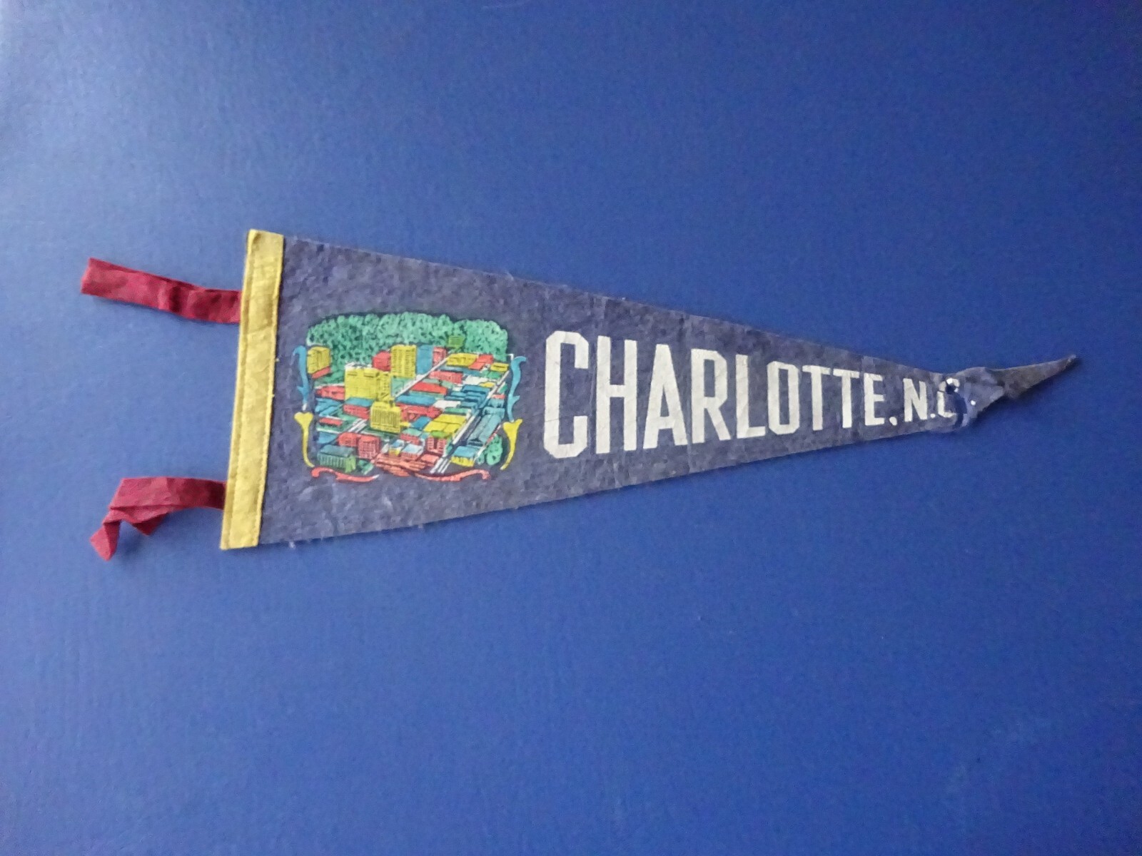 Vintage 17 Inch Felt Pennant, Charlotte, NC. Shows City Center