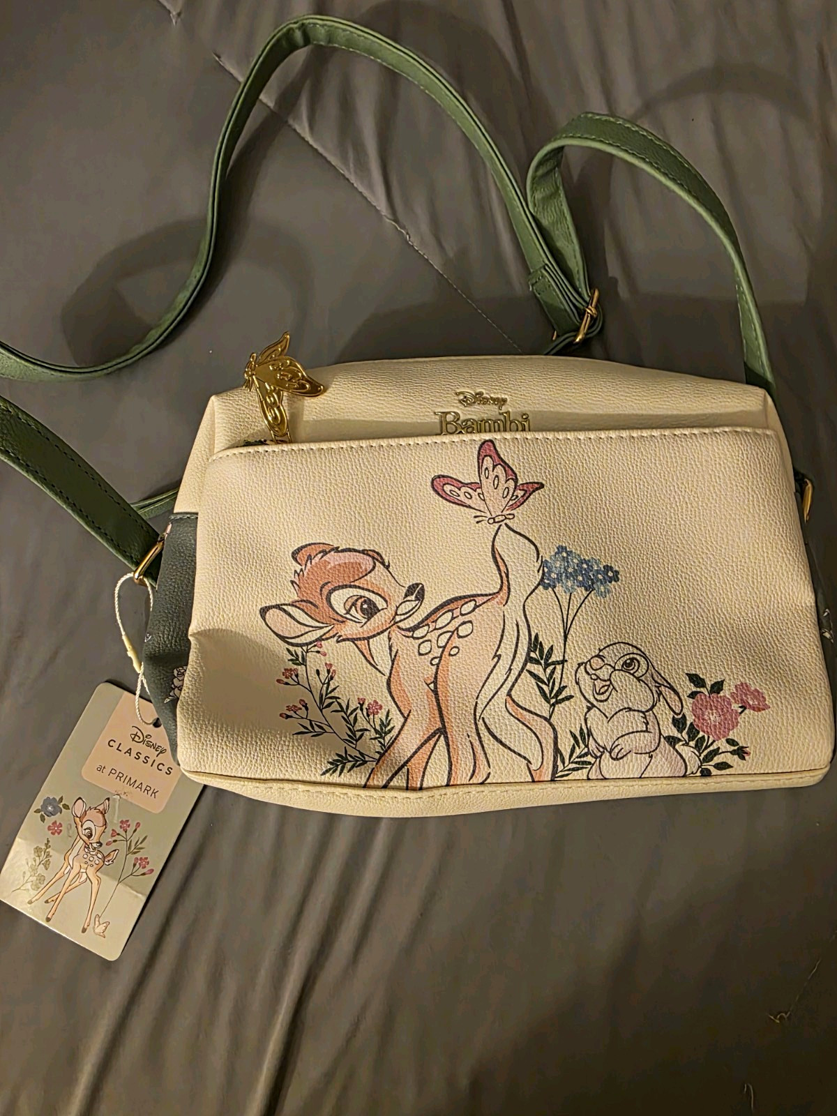 Primark Disney Bambi Small Crossbody Handbag Purse White/Green Floral Print