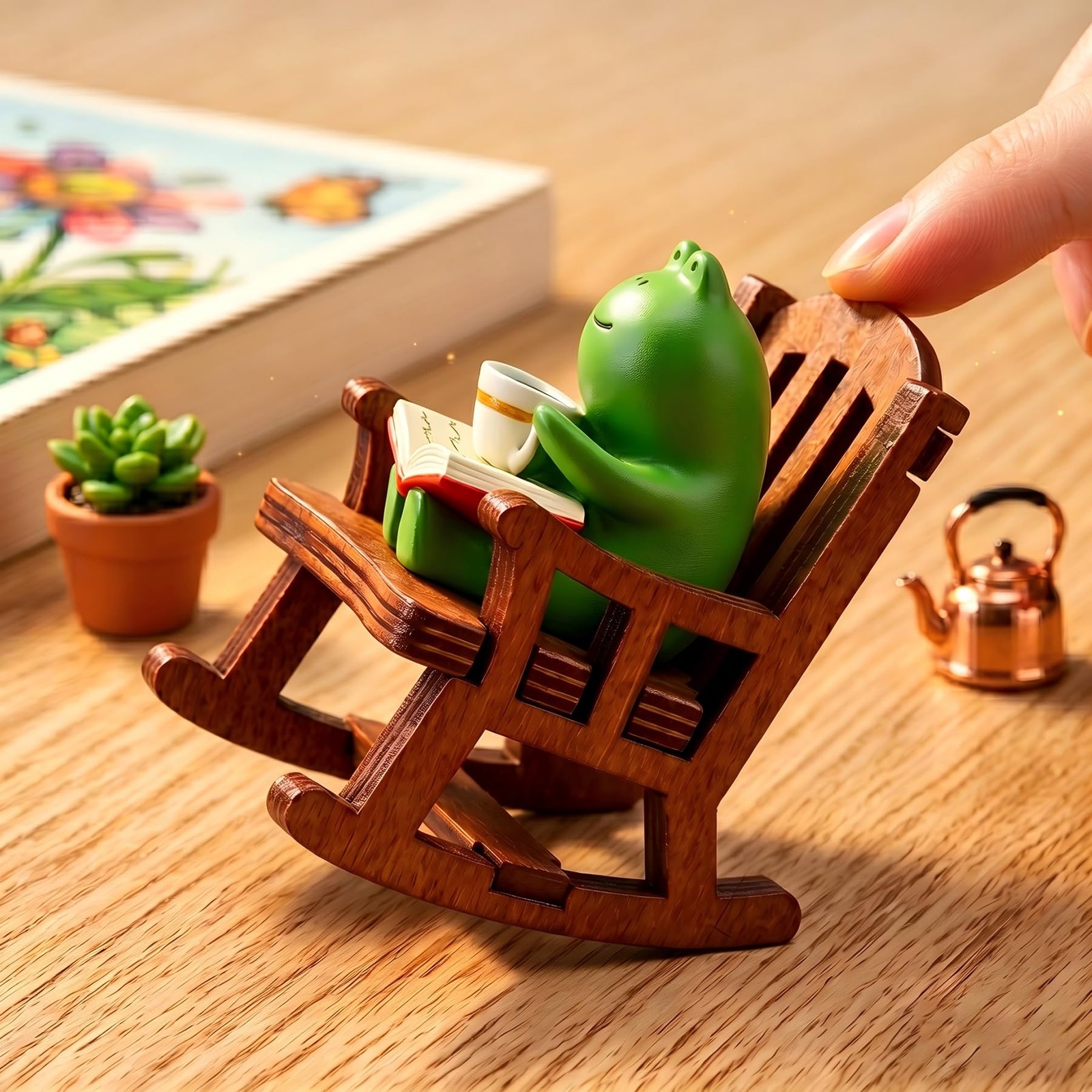 Whimsical Reading Frog Desk Decor, Funny Book Lover Gift, Cute Frog Figurines...