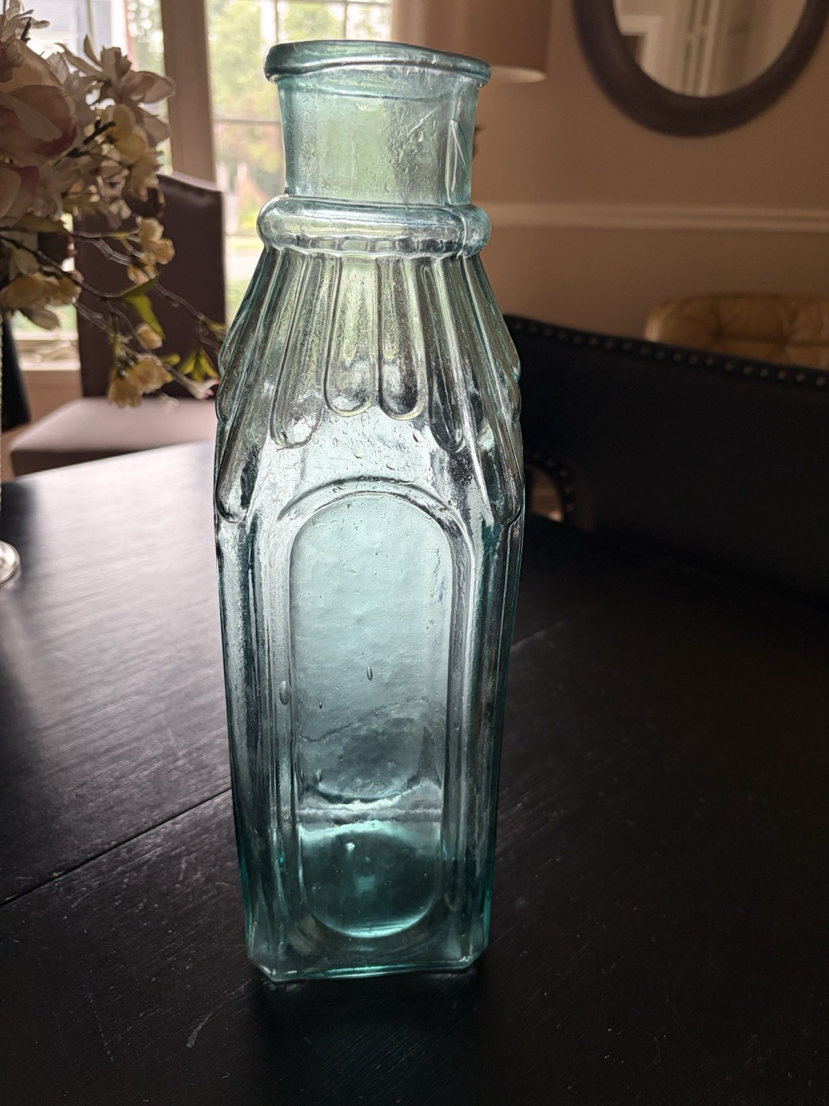 Beautiful Large Antique Cathedral Pickle Jar, Quite Rare, Beautiful Aqua Blue