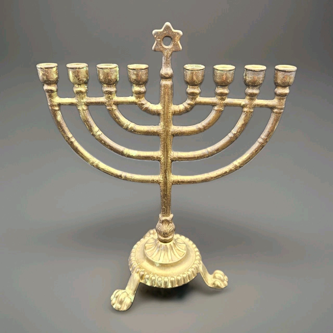 Vintage Brass Menorah 8 Branch Star of David Israel Candelabra Hanukkah Jewish