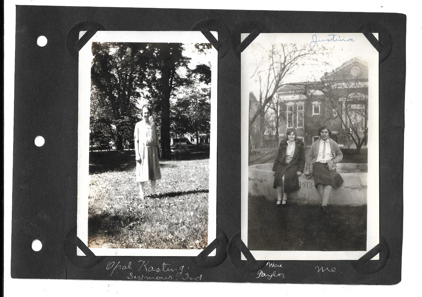 1927 Franklin College Opal Hastings Mae Taylor Fountain Photo Album Page Indiana