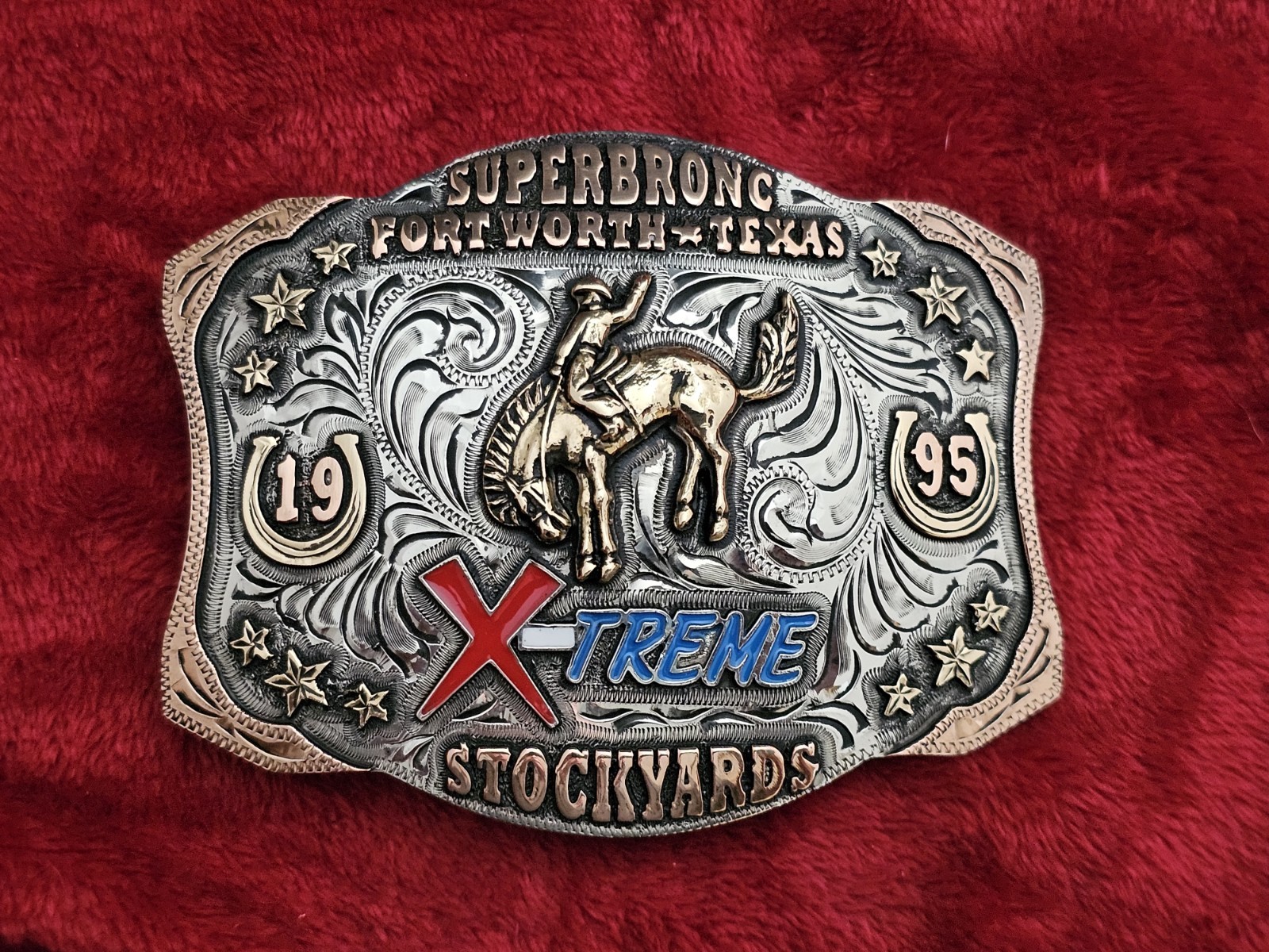Bronc Riding RODEO☆Fort Worth Texas☆1995☆X~Treme☆CHAMPION TROPHY BUCKLE☆Rare☆T64