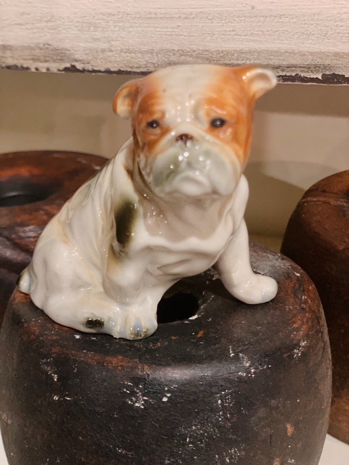 Vintage Porcelain Classic English Bulldog Sitting Figurine Brown/White