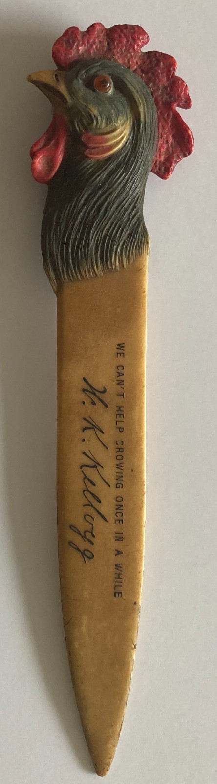 Antique 1900s WK Kellogg Advertising Rooster Letter Opener Kellogg\'s Cereal