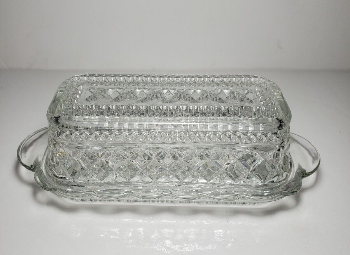 Anchor Hocking Wexford Covered Butter Dish Pressed Glass Clear Vintage