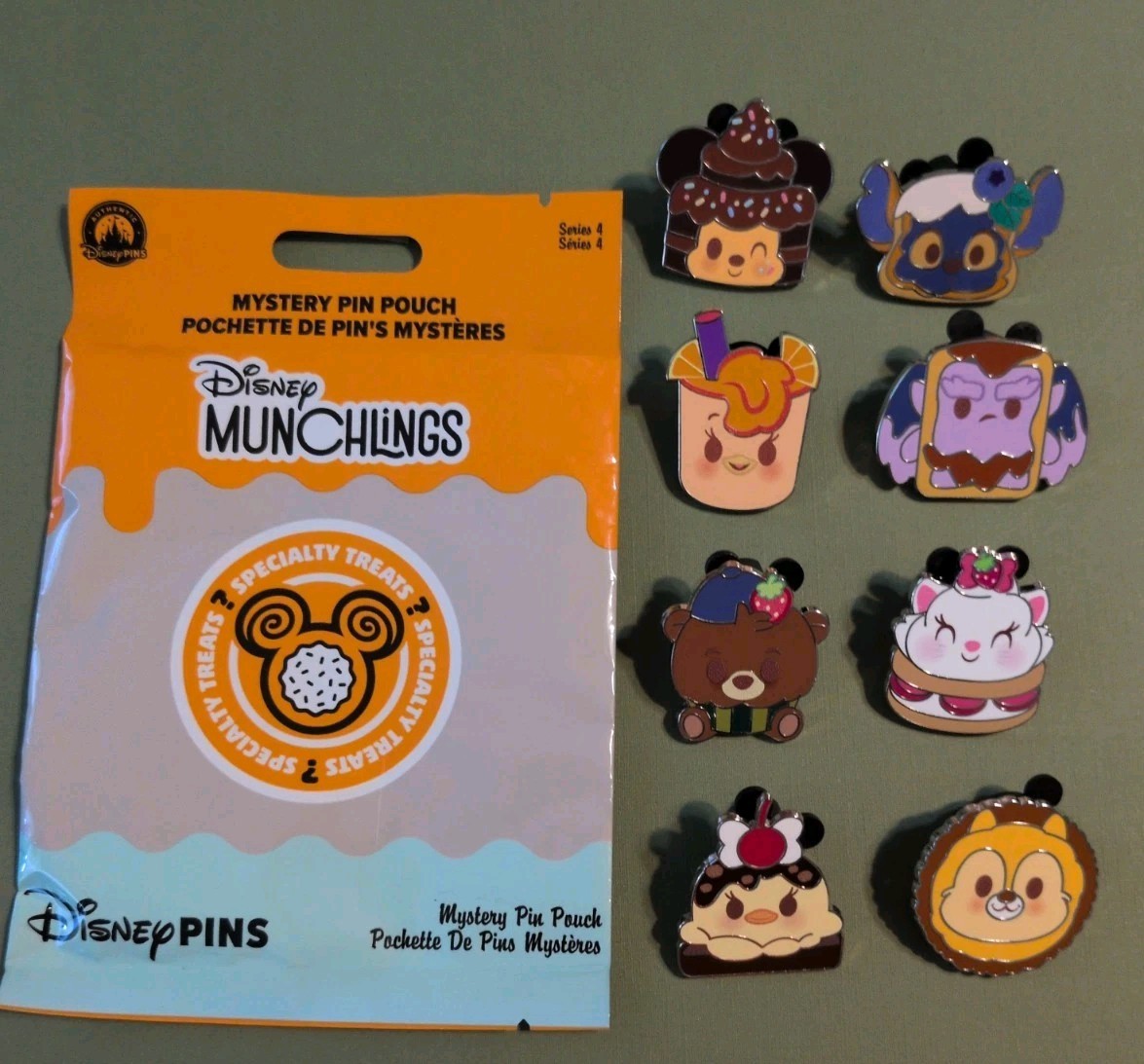 Disney Parks Munchlings Series 4 Mystery Bags 8 Pin Set Mickey Marie Chip Stitch