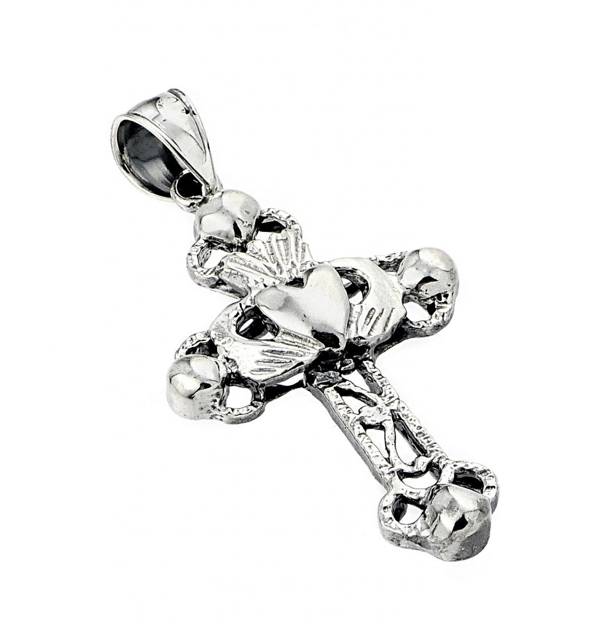 Oxidized 925 Sterling Silver Charming Claddagh Cross Pendant