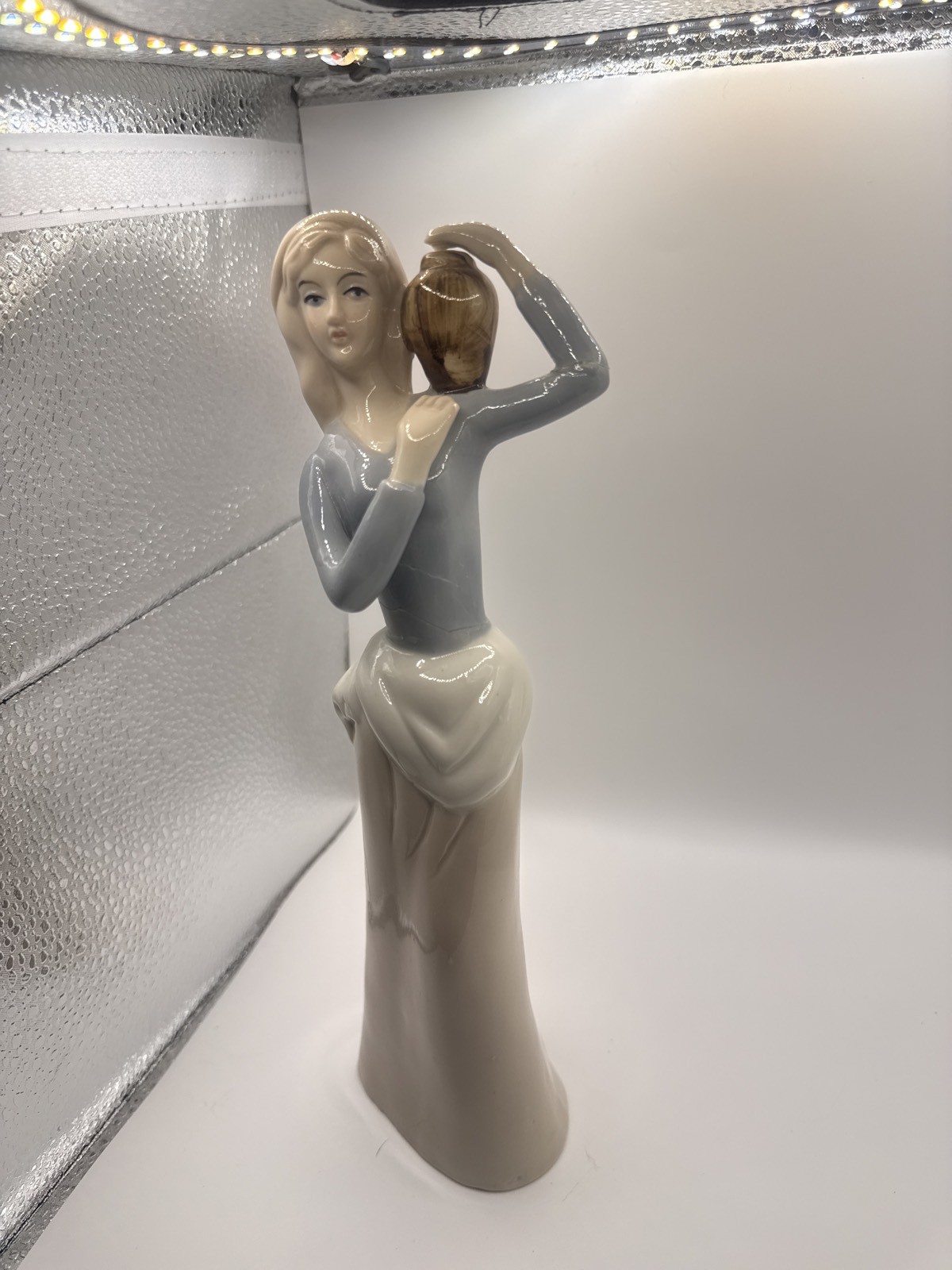 Vintage Glazed Porcelain Figurine Woman with Water Jug
