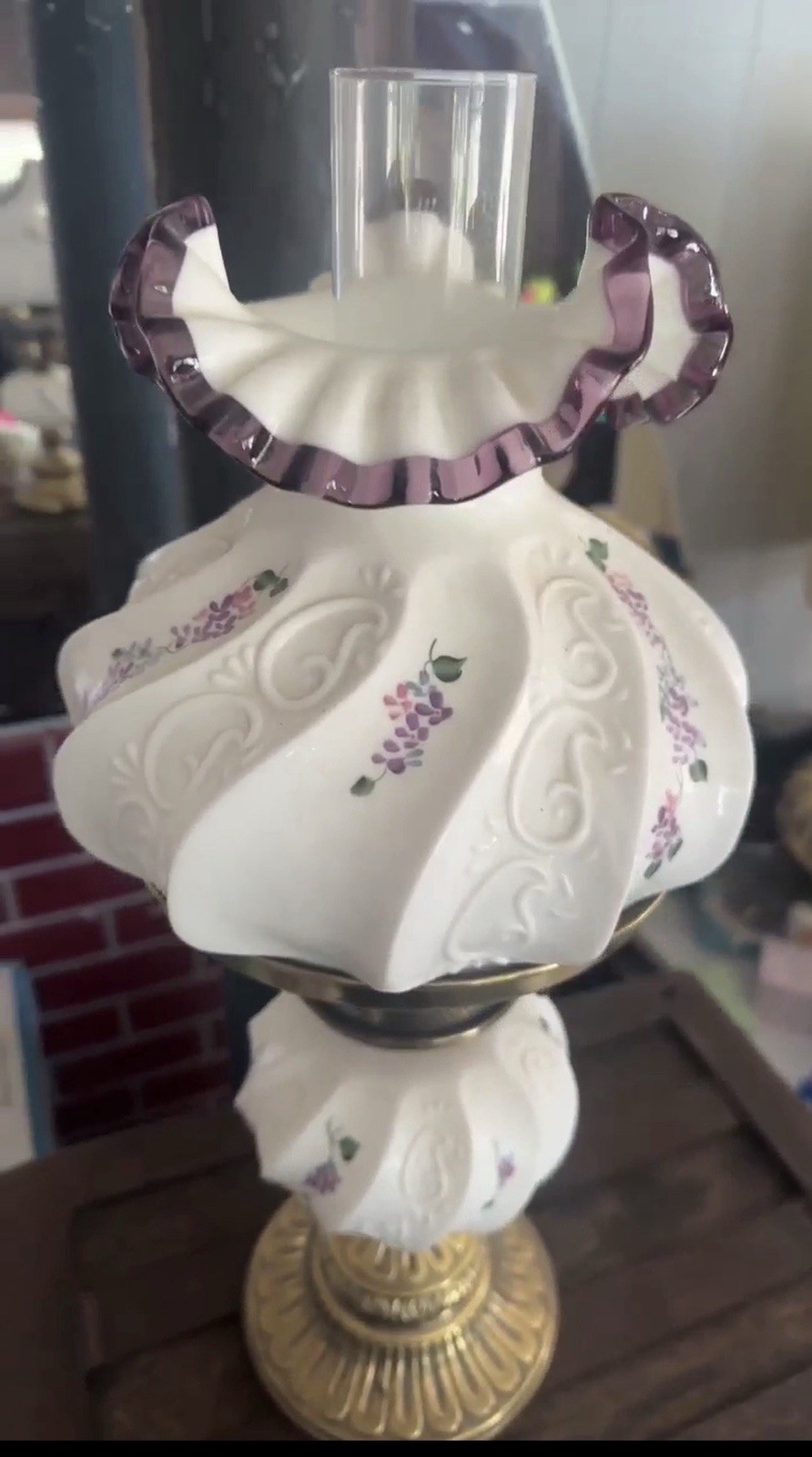 Fenton Plum Crest Lilac Paisley Student Lamp, 18 Inches Tall, Mint New Condition Fenton Plum Crest Lilac Paisley Student Lamp, 18 Inches Tall, Mint New Condition
