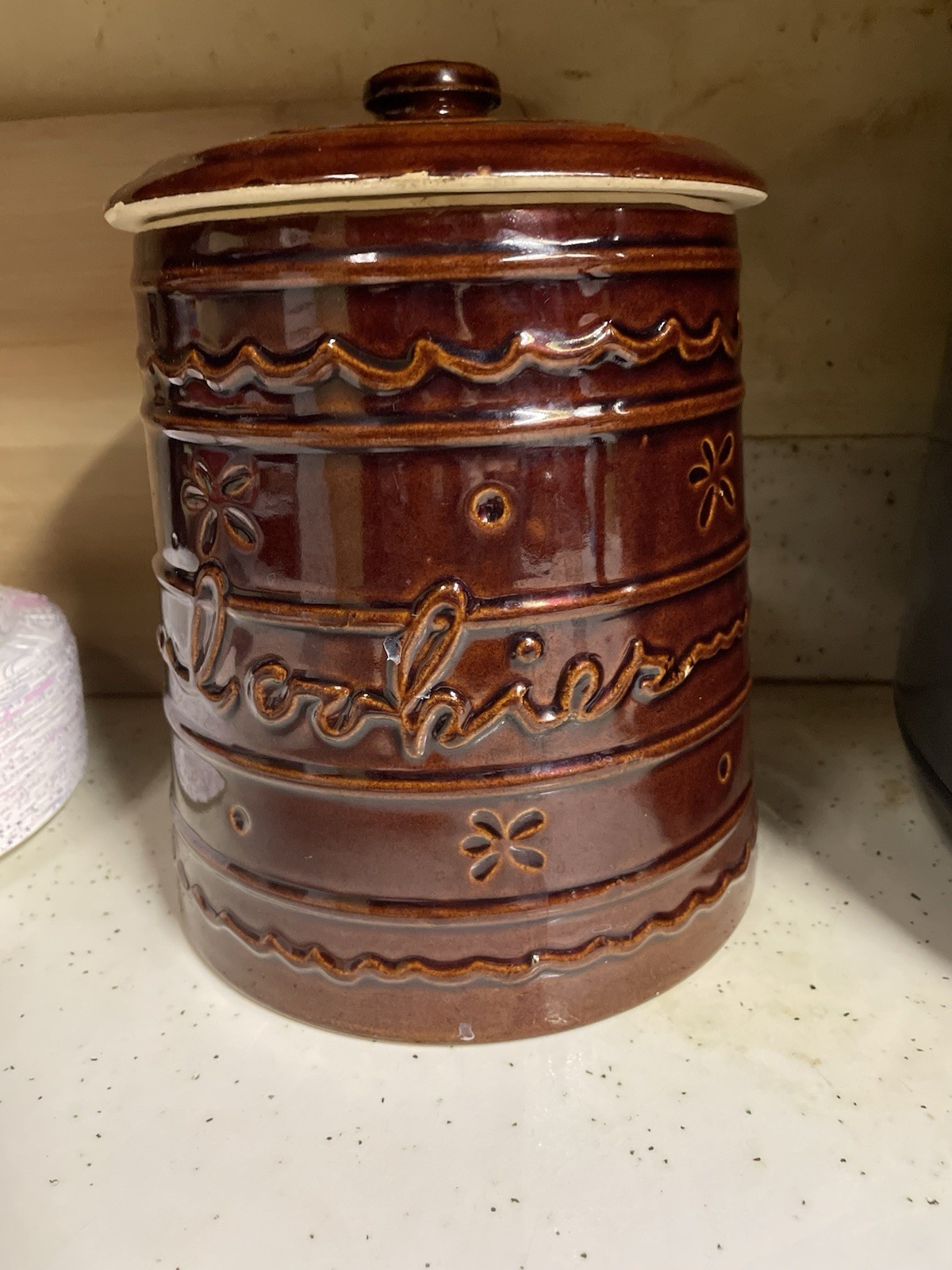 Marcrest Daisy Dot Stoneware Cookie Jar 1950s Vintage, 3 Plates, One Mixing Bowl