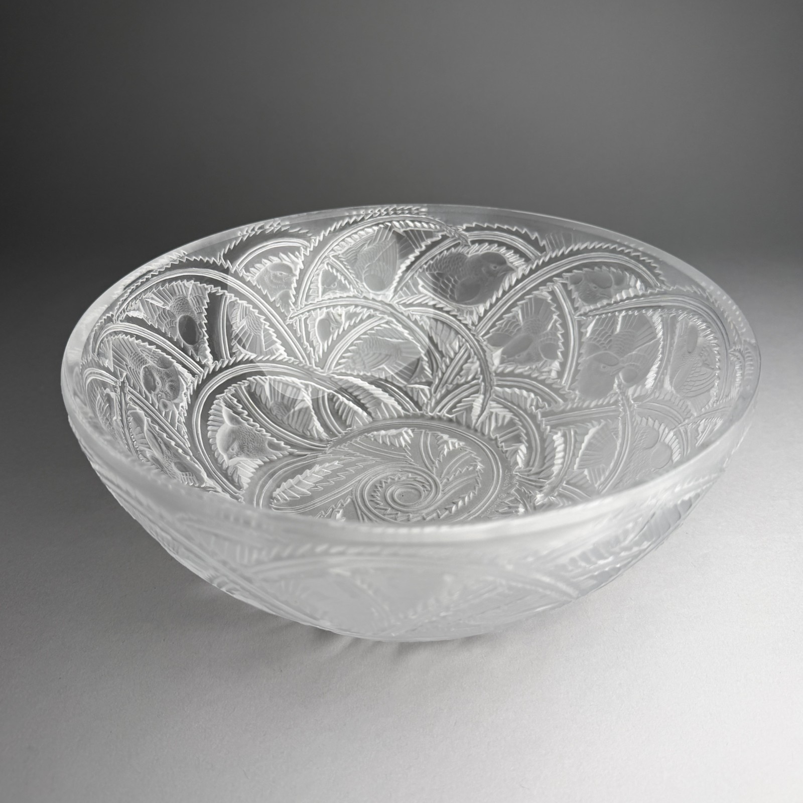 Vintage Lalique France Pinsons Frosted & Clear Crystal Glass Bowl - 9