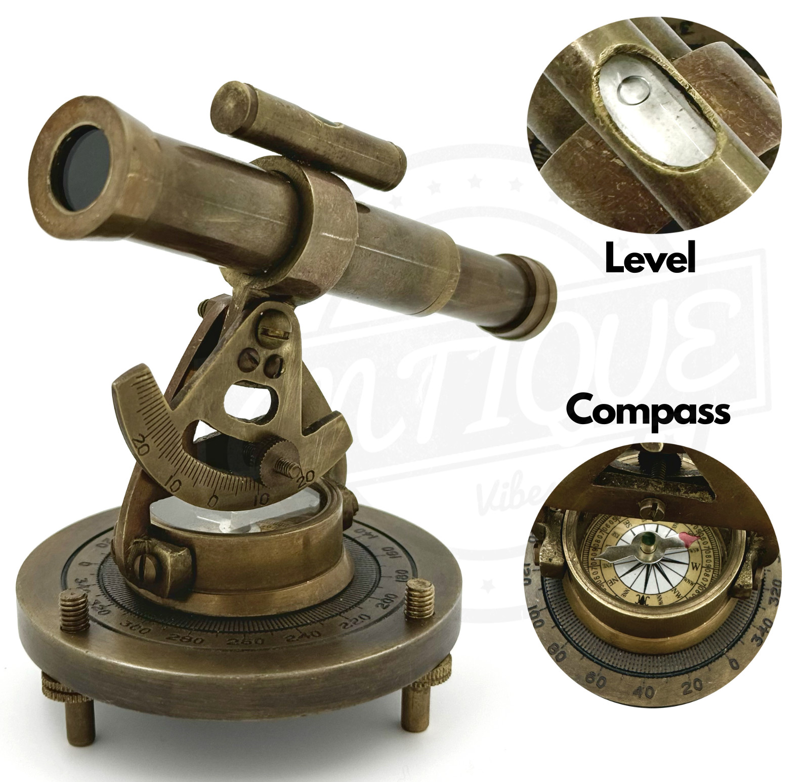 Theodolite Surveying Transit Telescope Brass Compass w/ Level Marine Navigation