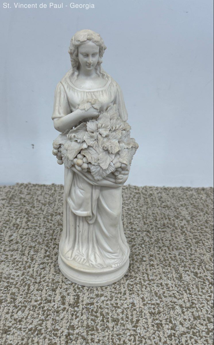 Antique Parian Ware Figure Of Woman W/ Basket Of Grapes 10.5\