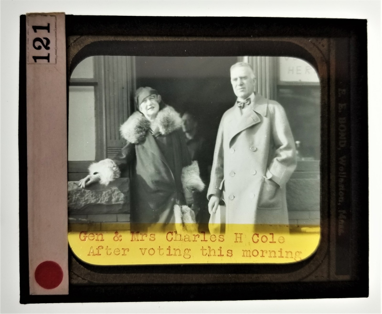 1930s antique PHOTO General & Mrs COLE magic lantern slide VOTING massachusetts